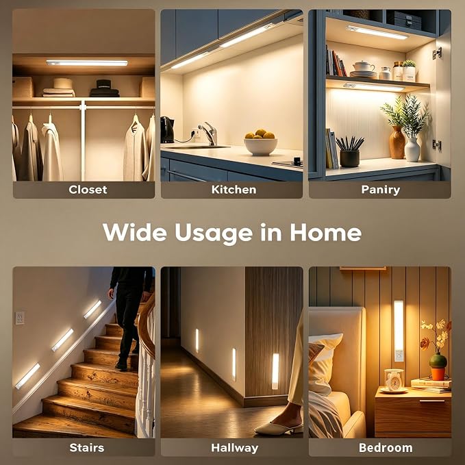 2Pack Under Cabinet Lighting Wireless Rechargeable Sensor Light Indoor with 3 Color Temps & Dimmable Led Lights,Magnetic Under Counter Lights Decorative Light for Kitchen/Stairs/Bedroom (9.5in)