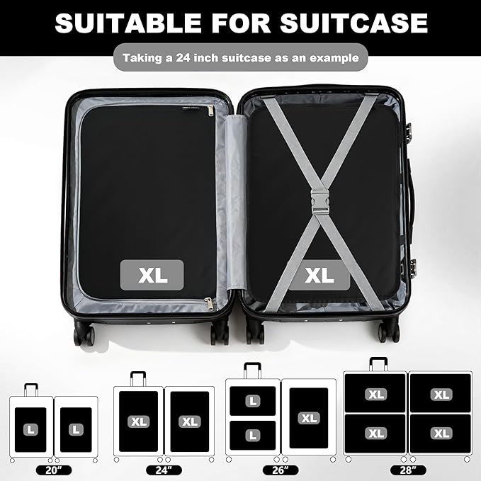 Compression Packing Cubes for Travel Essentials, 2 Set Expandable Travel Cubes for Packing Bags Suitcase Organizer, XL, Black