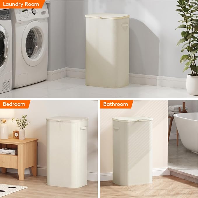 Lifewit 105L Large Laundry Basket with Lid, Laundry Hamper with Plastic Handles and Removable Bag, Foldable Tall Dirty Clothes Hampers for Laundry for Laundry Room, Bedroom, Bathroom, Dorm, White