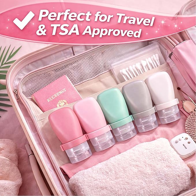 1 oz Silicone Travel Bottles, Leakproof Squeeze Bottle Mini Travel Size Container for Toiletries Lotion Shampoo and Conditioner Liquid Salad Dressing to go Condiment, TSA Approved, 4 Pack