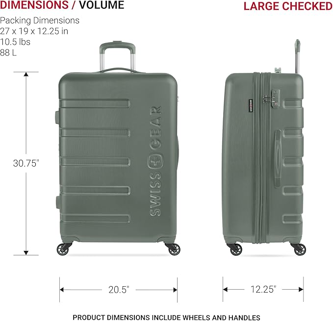 SwissGear 7366 Signature Hardside Expandable Luggage with Spinner Wheels, TSA Lock, Cup-Holder, Olive, 2-Piece Set (19/27)