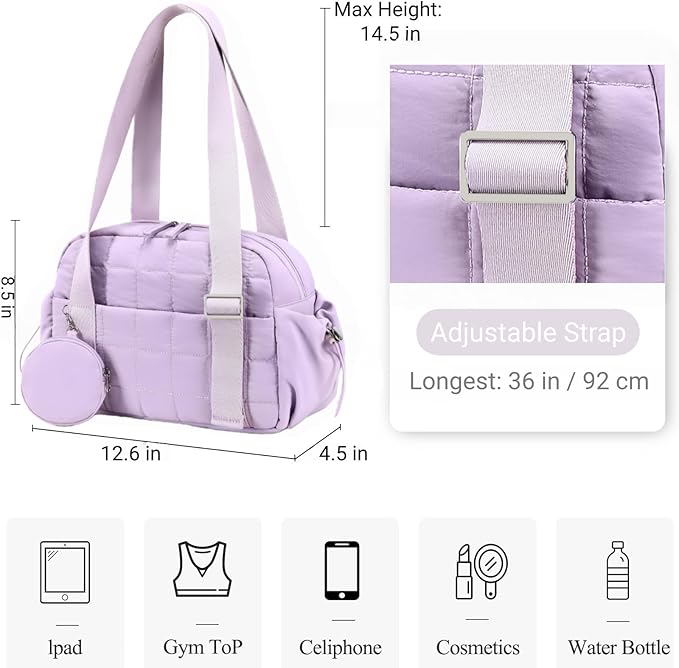 CAMTOP Mini Gym Bag for Women, Small Gym Tote Bag Puffy Quilted Sports Duffel Bag with Wet Compartment and Coin Purse Duffel Bags Dance Yoga Workout Bag for Gifts