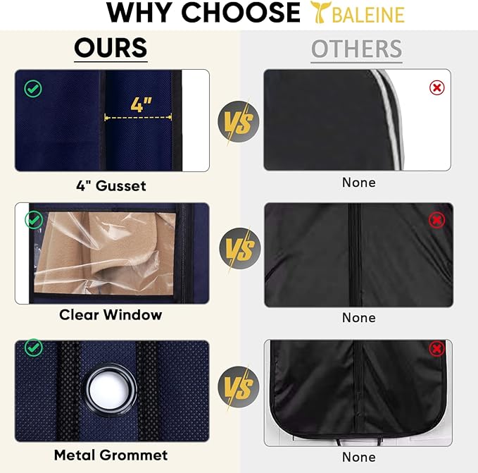 BALEINE 2PK Heavy Duty Garment Bag with Shoe Storage Travel Bag for Dresses, Suit, Coats Travel Essential (54", Blue)