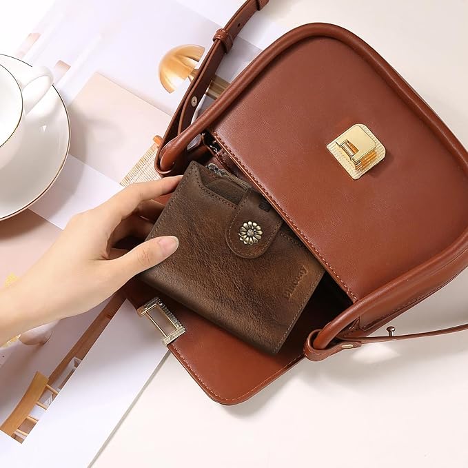 Wallet Women,RFID Blocking Womens Wallet,Real Leather Bifold Compact Small Wallet for Women Card Holder with Zip Coin Pocket(Darkcoffee)
