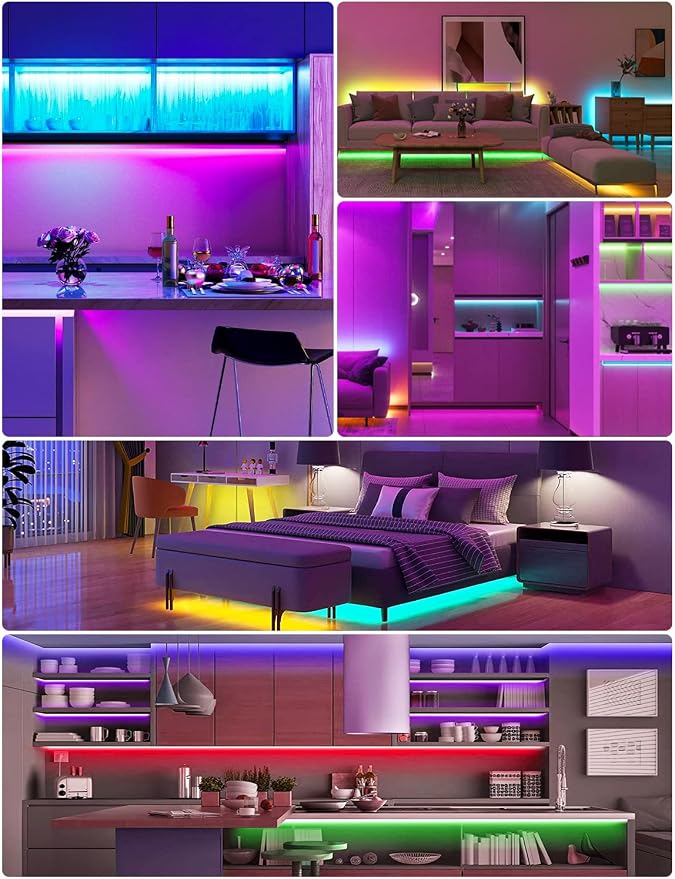 Daymeet Motion Sensor Under Bed Lights, 9.8ft RGB Motion Activated LED Strip Lights with Automatic Shut Off Timer App Control Cabinet Night Light Closet Lights for Hallway, Kitchen,Bedroom,Stair