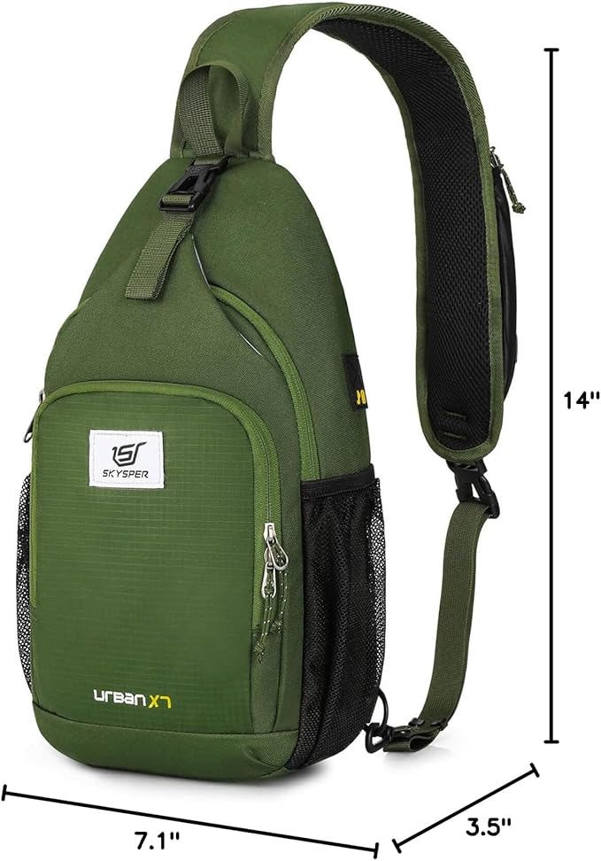 SKYSPER Sling Bag RFID Crossbody Sling Backpack Cross Body Shoulder Bag Travel Hiking Daypack for Women Men(Army Green)