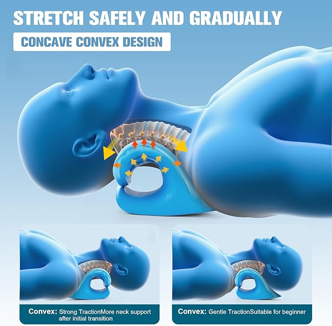 Neck Stretcher and Cervical Traction Device, Relaxer for TMJ Pain and Shoulder Pain Relief, Cervical Traction Device Pillow, Spine and Neck Corrector(Blue)
