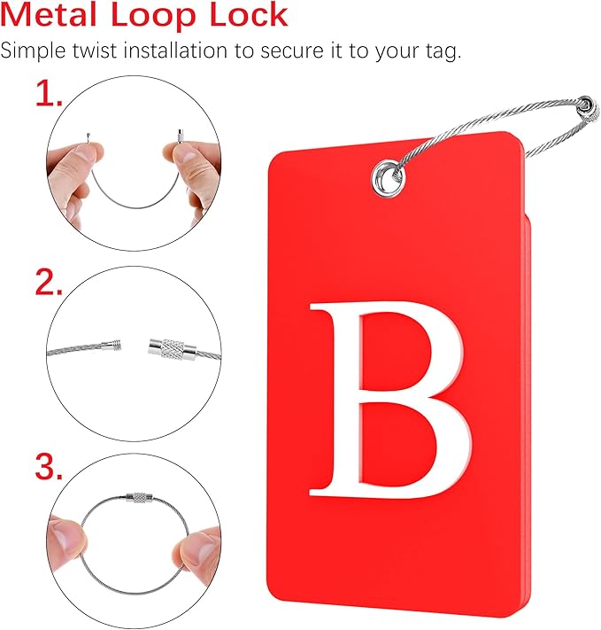 Gostwo 2 Pack Luggage Tags for Suitcases, 26 Initial Letter Travel Luggage Baggage Identification Labels ID Tag Fully Bendable Tags with Stainless Steel Loop (Red) (Letter B)