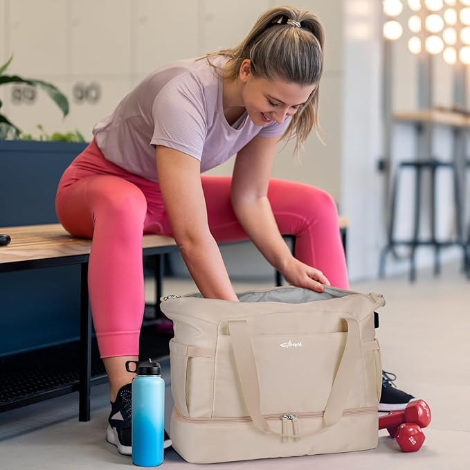 ETRONIK Gym Bag for Women, Personal Item Travel Bag with Shoes Compartment, Weekender Overnight Duffel Bag with Wet Pocket, Carry On Bag for Women, Travel, Gym, Weekend