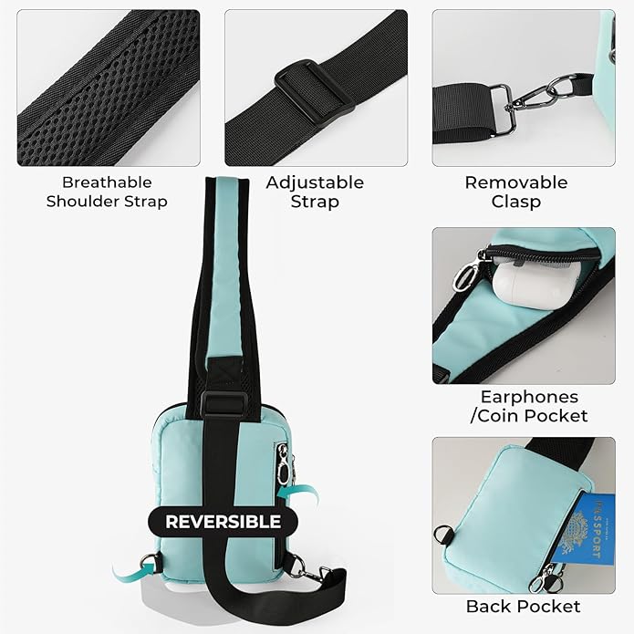 BROADREAM Mini Crossbody Sling Bag, Small Chest Bags Dual Pocket with Zipper Lock, RFID Blocking & Water Resistant Women Men
