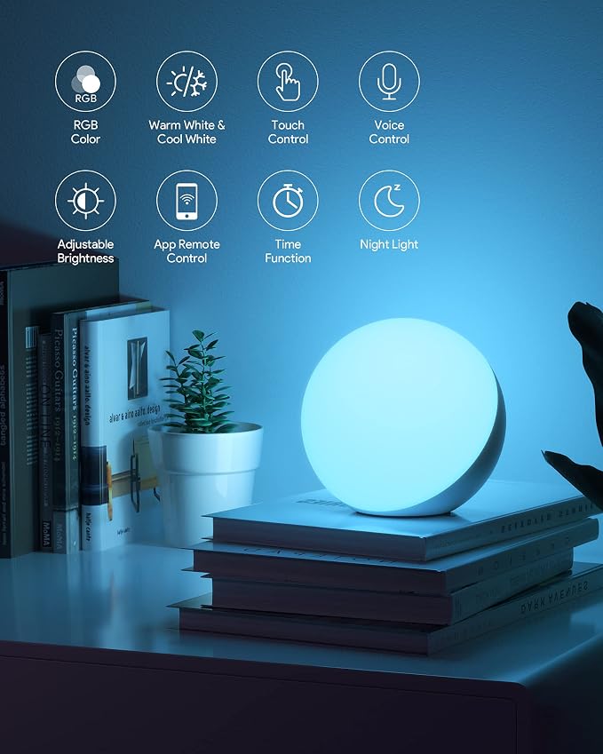 Smart Table Lamp, Dimmable Desk Lamp with App/Voice Control, LED RGB Color Changing Touch Lamp, Night Lamp for Bedroom Compatible with Alexa