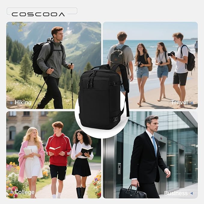 40x30x20cm Travel Bag, Expandable Carry on Travel Backpack 30-35L, 40x30x25cm Personal Item Bag,15.6inch Laptop Backpack with Shoe Compartment and Wet Pockets,Mochila de Viaje
