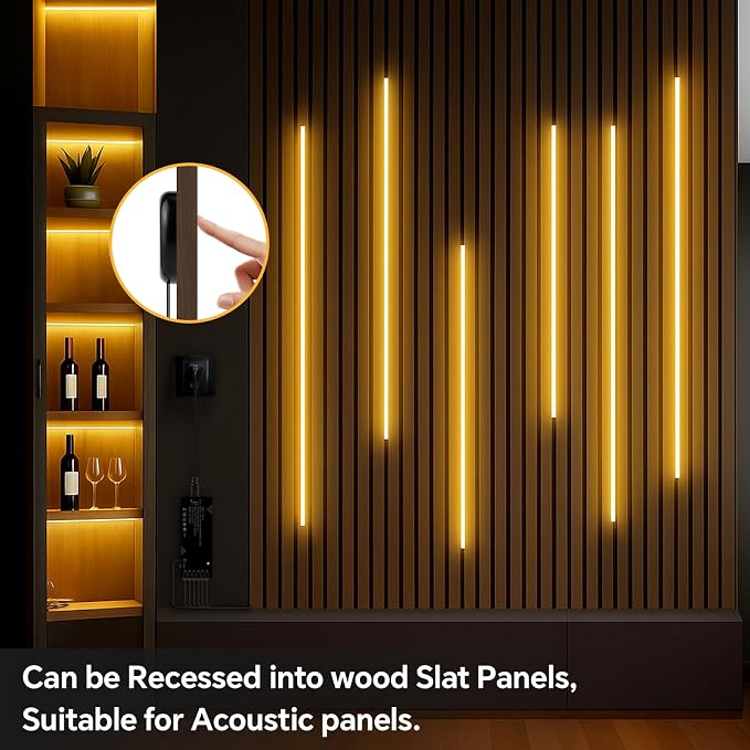 Black Cabinet Light COB LED Strip Lights | 6 pack penetrable touch dimmable ideal for display cabinet and wine rack decorative lighting (Warm Light, 3.3ft / 1M)
