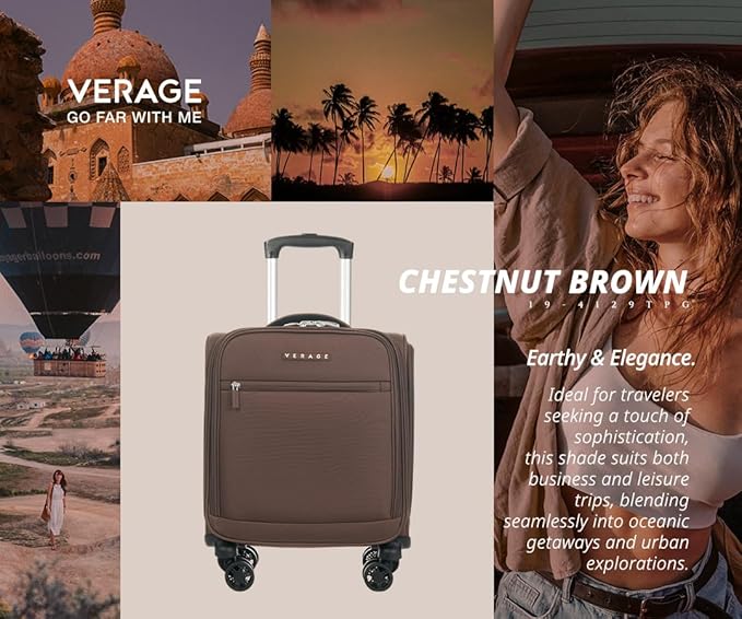 Verage Underseat Carry On Luggage with Wheels, 14.5-Inch Spinner Small Suitcase, Softside Lightweight Travel Bag for Men and Women, Airplane Carry On Bag, Chestnut Brown