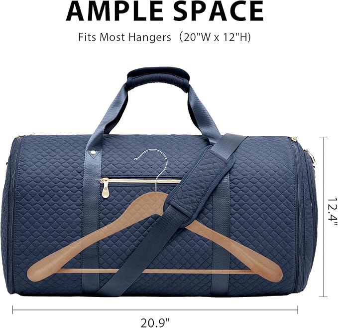 Coolife Garment Bag Carry On Convertible Travel Duffel Bag with Shoe Pouch Weekender Bag for Women Men 2 in 1 Hanging Suit Bag with Shoulder Strap Business Travel Bag (Navy, Standard)