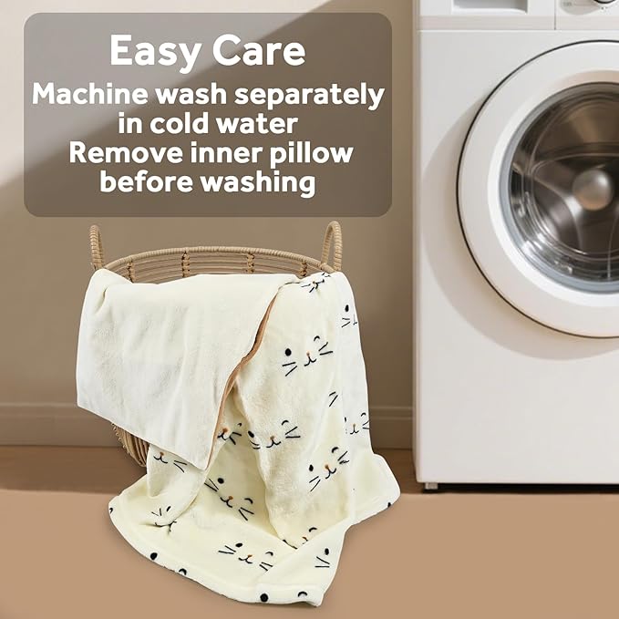3-in-1 Cat Travel Blanket and Pillow Set for Kids, Soft Snuggle Pillow with Hand Warmer, 40x60 Inch Cute Cat Blanket, Compact for Travel, Camping, Home and Office