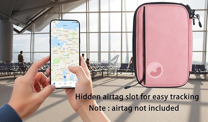 family passport holder for 4 multiple passport bag for travel passport cover rfid blocking for women waterproof wallet with zipper airtag passport case for men (pink with faint patterns)