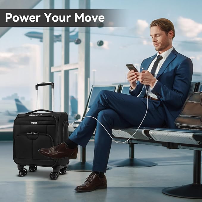 16 Inch Underseat Carry on Luggage With Wheels Soft side Lightweight Business Travel Small Suitcases Bag with TSA lock for Airlines,Men Women, Pilots Crew,Black