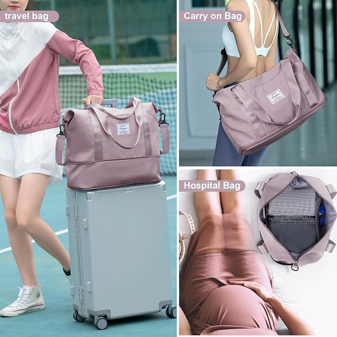 Travel Duffel Bag, Sports Tote Gym Bag, Shoulder Weekender Overnight Bag for Women