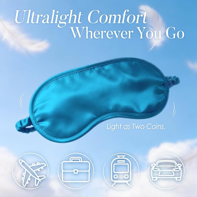 Breathable Silk Sleep Mask Blindfold, Elastic Blackout Eye Cover Headband for Sleeping Nap Travel Time, Peacock Blue, 1 Pack