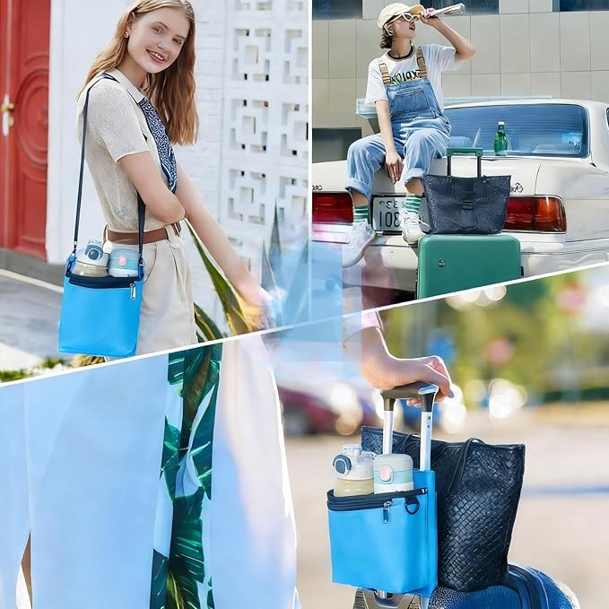 Luggage Cup Holder for Suitcases Travel Cup Holder with Luggage Straps Free Hand Drink Caddy Travel Accessories Flight Attendants Businessmen Travelers Fits Roll on Suitcase Handles (Blue)