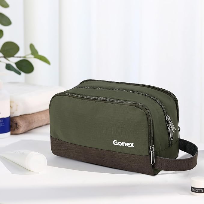 Gonex Travel Toiletry Bag Nylon, Toiletries Kit Shaving Bag Toiletry Organizer Olive & Brown