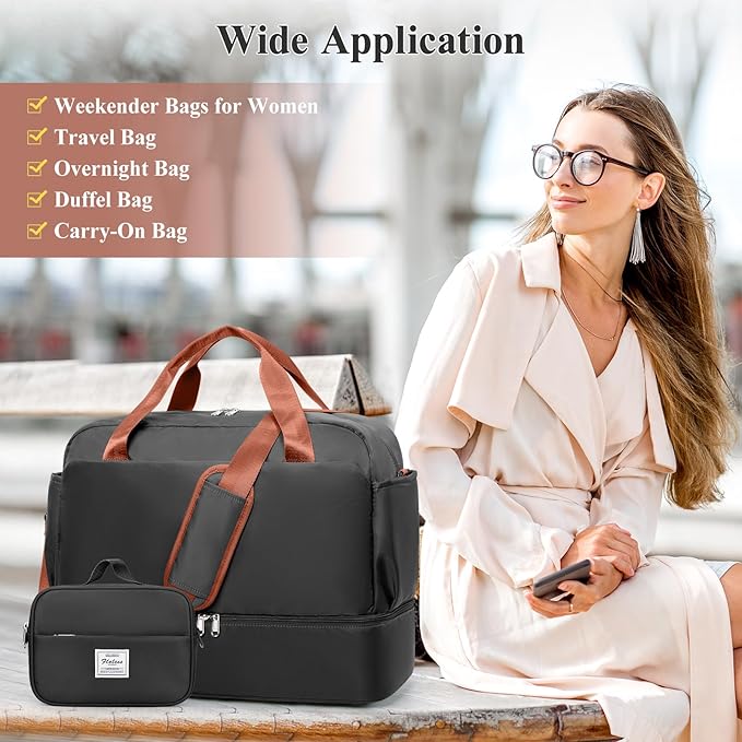 Travel Duffel Bags for Women, Carry-on Overnight Weekender Bag with Wet Pocket & Toiletry Bag, For Spirit Airlines 18x14x8 Personal Item Bag
