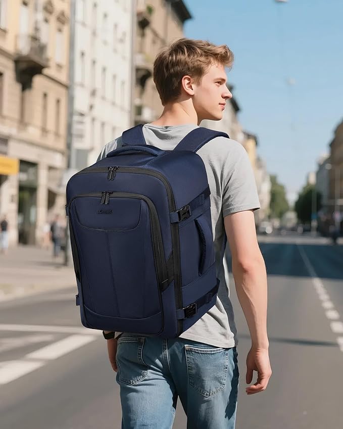 LOVEVOOK Travel Backpack for Men, 40L Carry on Backpack Flight Approved with 3 Packing Cubes, Extra Large Personal Item Bag Fit 17.3 inch Laptop for Business Trip Weekender, Waterproof Daypack, Blue