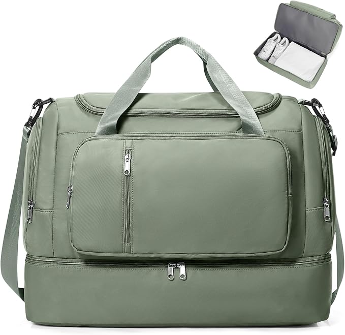 Travel Duffle Bag, Weekender Bags for Women,Carry On Overnight Personal Item Travel Bag with Shoes Compartment,Olive Green