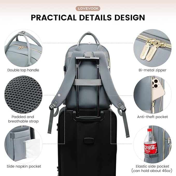 LOVEVOOK Laptop Backpack for Women, Water Resistant Travel Work Backpacks Purse Stylish College Business Teacher Nurse Computer Bag with USB Charging Port, Fits 15.6" Laptop