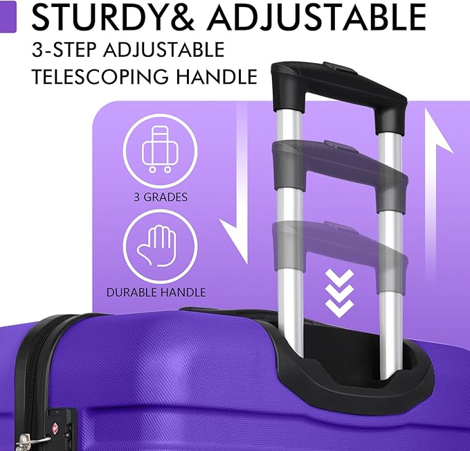 AnyZip Luggage PC ABS Hardside Lightweight Suitcase with 4 Universal Wheels TSA Lock Carry-On 20 Inch Violet Purple
