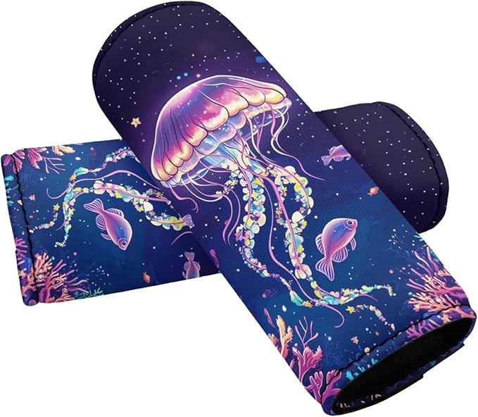 BIGCARJOB Jellyfish Luggage Handle Wraps Set Trolley Case Grip for Women Door Protection Cover Suitcase Handle Cover Gifts Suitcase Handle Wraps Travel Bags Set of 2
