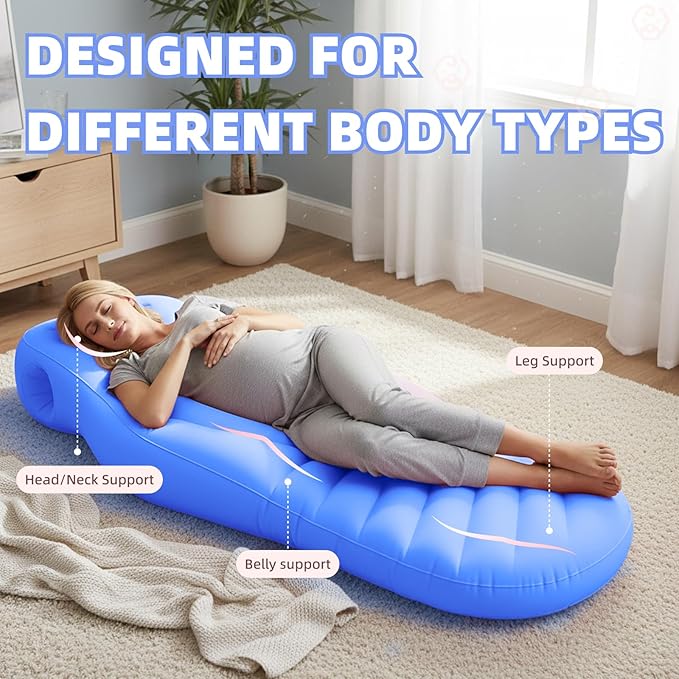 Inflatable Pregnancy Pillow, Pregnant Woman's Abdominal Hole Full Body Inflatable Bed Abdominal Mattress, Prone Pregnancy Pillow - Pregnant Woman's Swimming Pool Float (Blue)