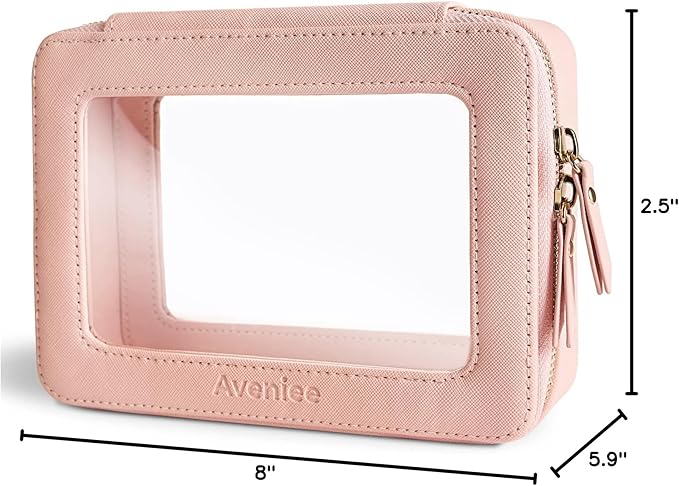 Aveniee Clear Makeup Bag Organizer, Travel Toiletry Bag for Women, Waterproof Cosmetic Pouch with Zippers,Car Accessories Organizers and Storage Case,Pink,Medium Classic