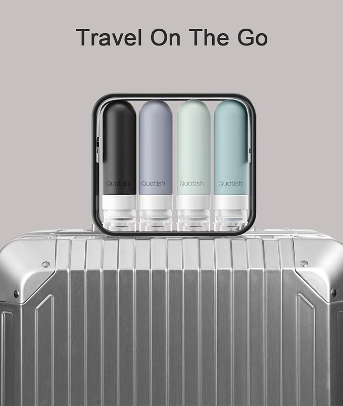 Quatish Travel Bottles for Toiletries, Original Patented Leak Proof Travel Size Toiletries, 3 oz Tsa Approved Silicone Shampoo and Conditioner Bottles, Travel Essentials, 4 Pack, Grey