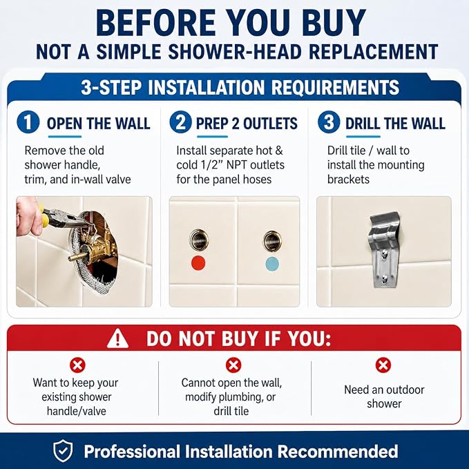 ROVOGO Shower Panel Tower System with 4 Shower Modes, 46.5", No Led Lights | Rain Shower Head, 2 Body Jets, Handheld and Tub Spout, Stainless Steel Shower Column w/ Brass Valves, cUPC Cartridge, Brushed
