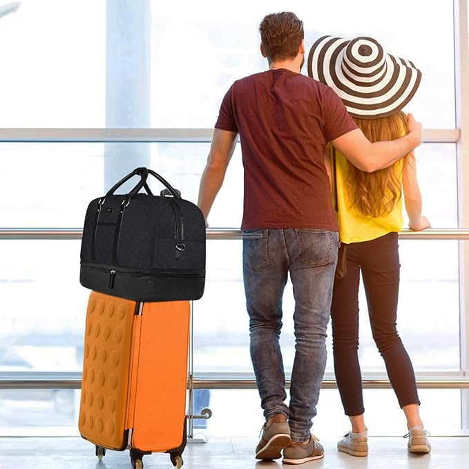 Weekender Bag for Women, Large Overnight Bag Canvas Travel Duffel Bag Carry On Tote with Shoe Compartment 21" 3Pcs Set