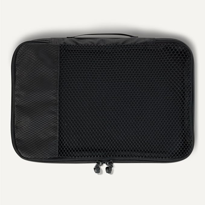 Amazon Essentials 4-Piece Space-Saving Packing Cubes Travel Accessories Set, Luggage Organizer with Double Zipper, Mesh Top, Small, Black (Previously Amazon Basics)