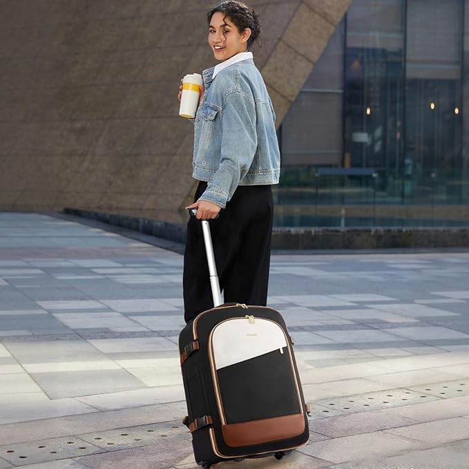 LOVEVOOK Rolling Backpack with Wheels, Carry On Luggage for Women Men, 17 Inch Wheeled Travel Backpack 57L Water Resistant, Flight Approved Underseat Luggage Trolley Bag for Business Overnight