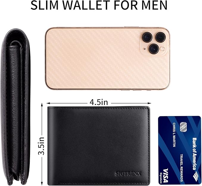 Sigtrenx Leather Wallets for Men, Genuine Leather Mens Wallets Bifold Rfid Blocking with 2 ID Windows