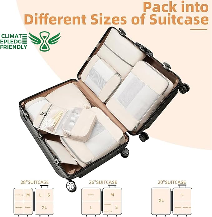BAGAIL 6 Set/8 Set/10 Set Packing Cubes Various Sizes Packing Organizer for Travel Accessories Luggage Carry On Suitcase