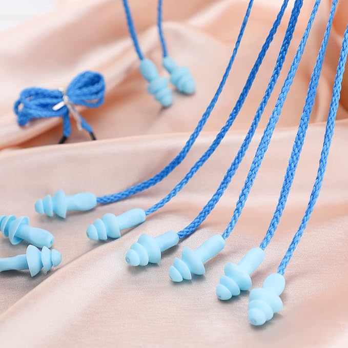 20 Pairs Corded Ear Plugs Reusable Silicone Earplugs with String Banded Ear Plug for Sleeping Noise Cancelling Noise Reduction Hearing Protection(Blue)