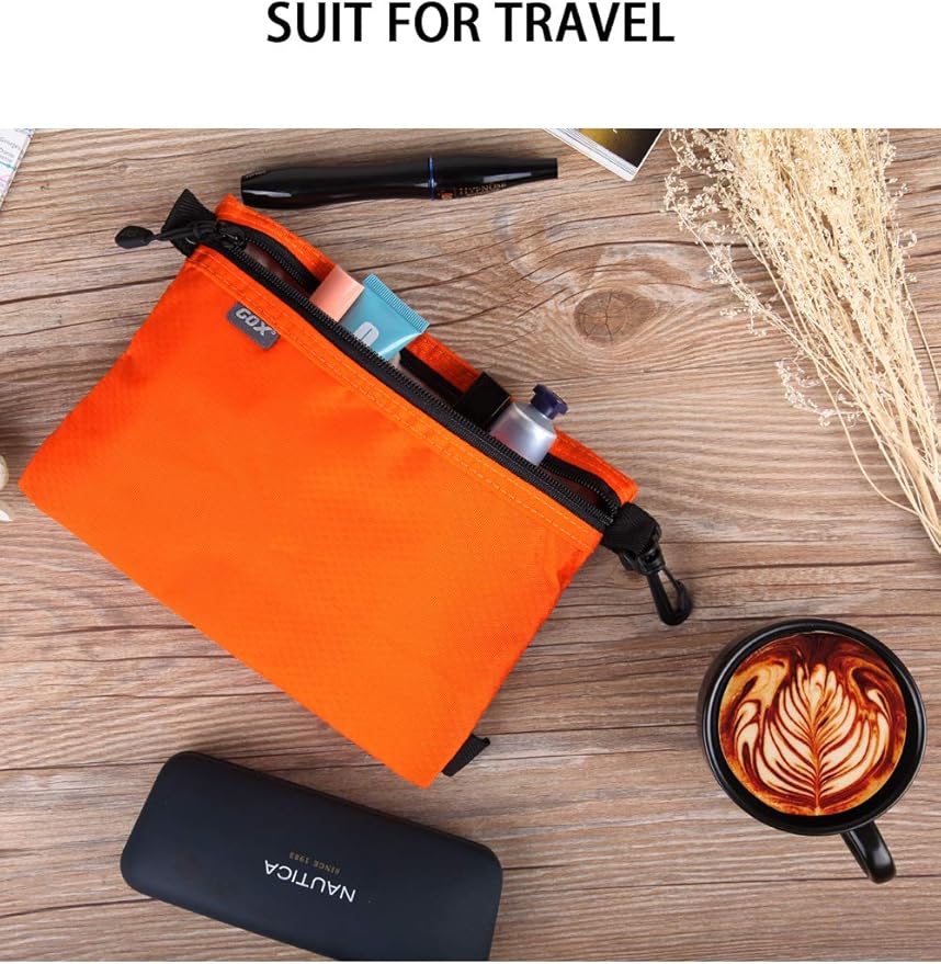 GOX Small Toiletry Bag for Men Bulk Cosmetic Bag Dopp Kit Carry On Zipper Pouch Organization Nylon Small Packing Sack Water Repellent(Orange)