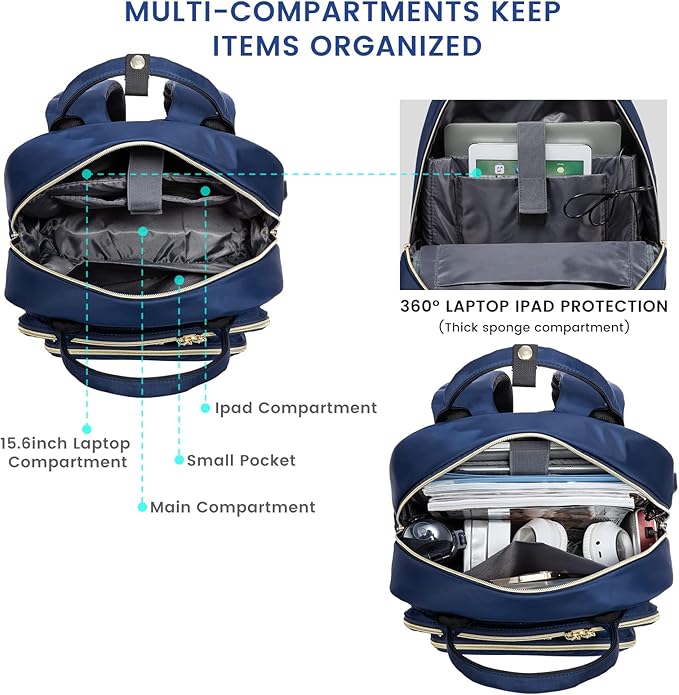 LOVEVOOK 15.6 Inch Laptop Backpack for Women,Fashion Work Travel Backpack,Waterproof Day Pack Purse for Teacher Nurse, Navy Blue.