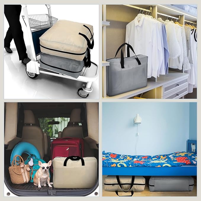 2 Pcs Travel Shoe Bag with Handle Organizer - Portable Luggage Storage Bag for Multiple Shoes (Light Gray, Beige)