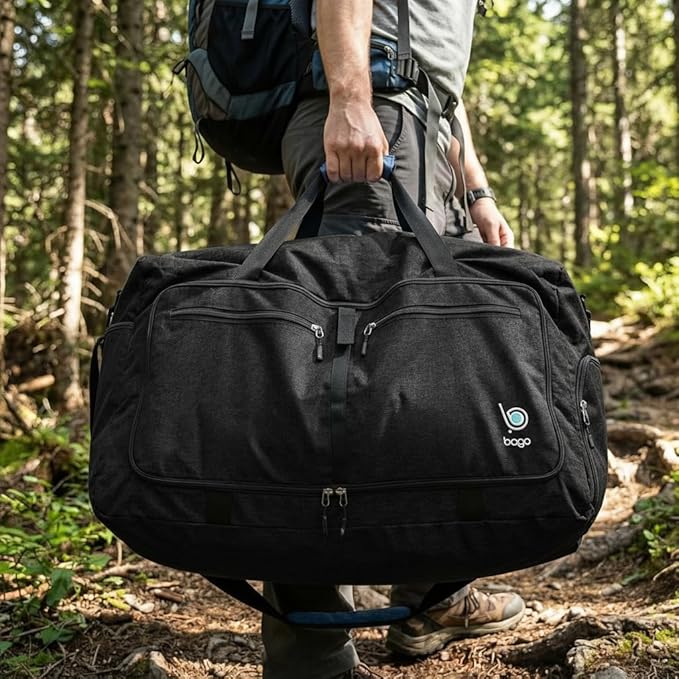 Bago Large Duffle Bag for Travel Women & Men. Durable Lightweight Foldable Travel Duffel Bags For Traveling Women. 80L Duffle Bags For Overnight Bag With Shoe Compartment Collapsible Weekender duffel