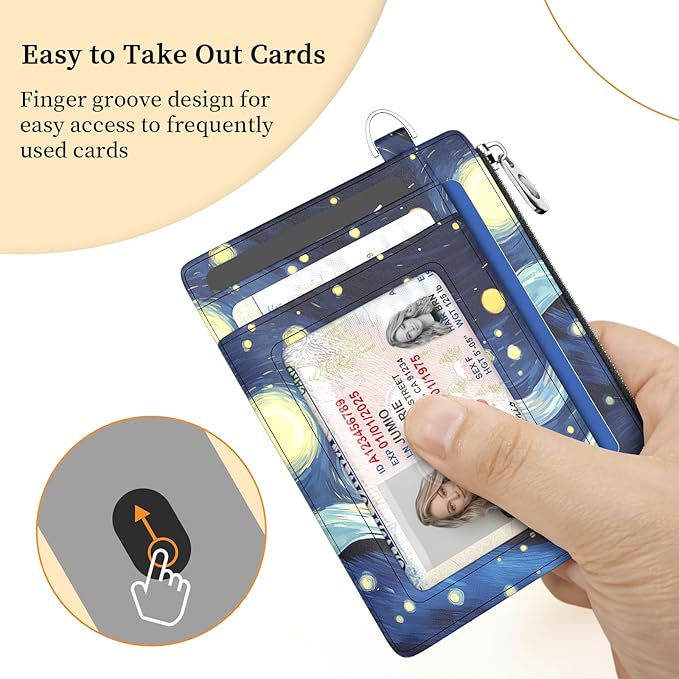 Hancynir Slim Wallet Women Credit Card Holder Black Cat Starry Night RFID Small Mini Card Case Front Pocket PU Leather Thin Travel Zipper Coin Cash ID Window Girls Wallet Gifts