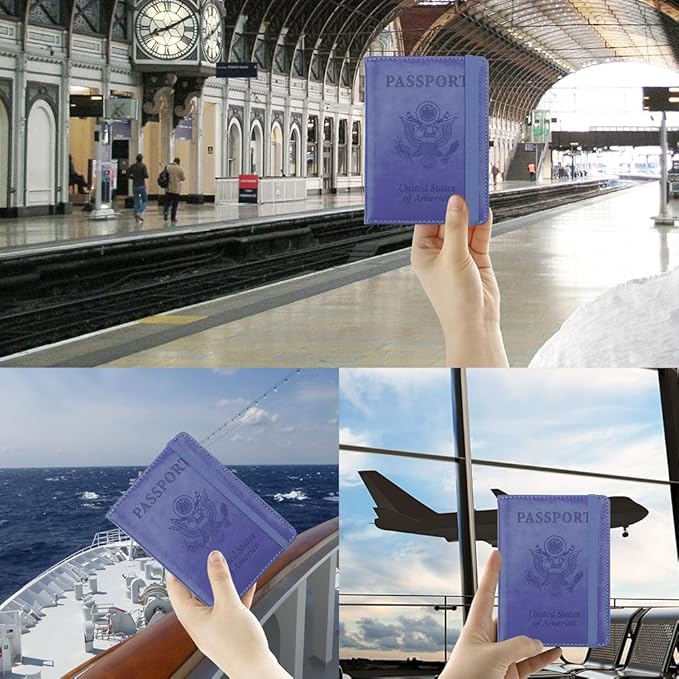 Passport Holder, Passport Cover, Passport Holder for Travel, Pen Holder with Vaccine Card Slot Passport Wallet for Women, Waterproof Traveling Must Haves Document Organizer Passport Case, Dark Purple
