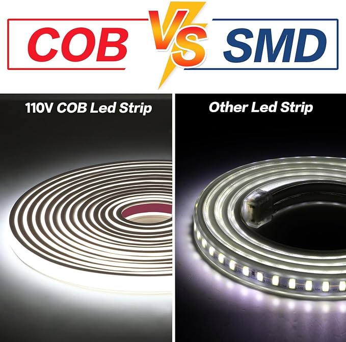 1m LED Strip Lights 320LEDs 6000K Cool White Rope Lights 110V | 3.28 Foot 120V Outdoor Lights COB LED Strip Light Waterproof IP67 for Under Cabinet Lights Bedroom Garden Patio