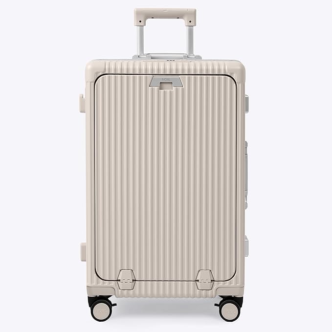 Nobl Travel Zipperless Check In Suitcase - Aluminum Frame, Medium Check In luggage 27x17.5x10.4 Airline Approved by Noble Travel - Polycarbonate Shell - TSA Locks, 360° Spinner Wheels - Sand